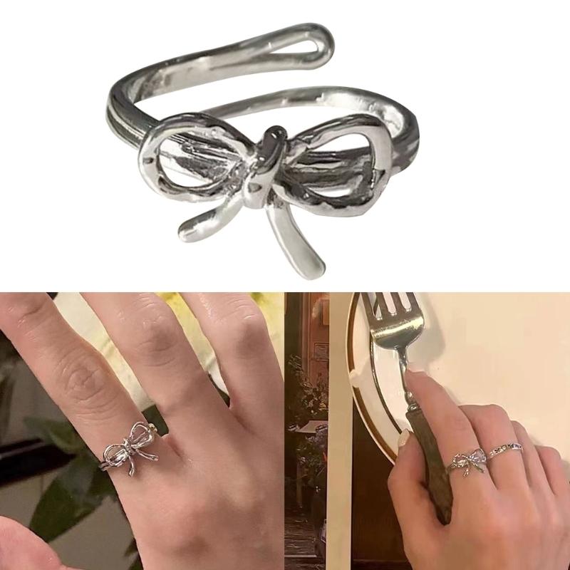 Bowknot Charm Rings Opening Rings for Women Girls Adjustable Finger Rings Valentines Day Engagement Jewelry Pieces