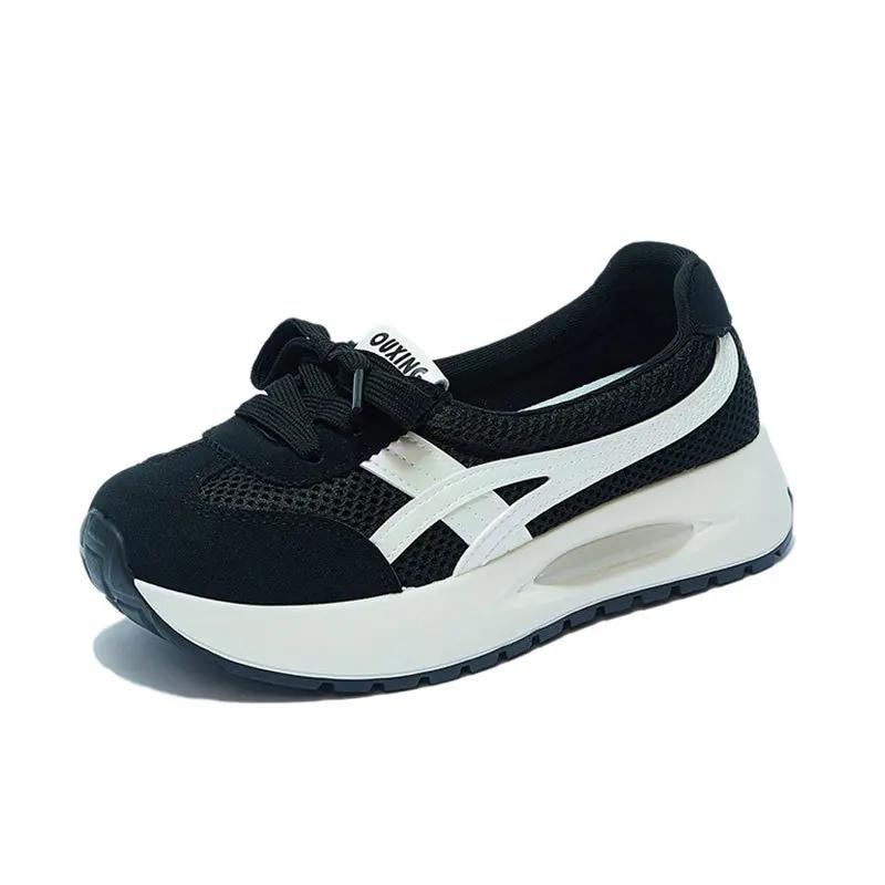 Fashion 2024 Autumn New Mesh Casual Women's Flat Shoes Fashion Round Head Wedge Light and Smooth Women's Vulcanized Shoes