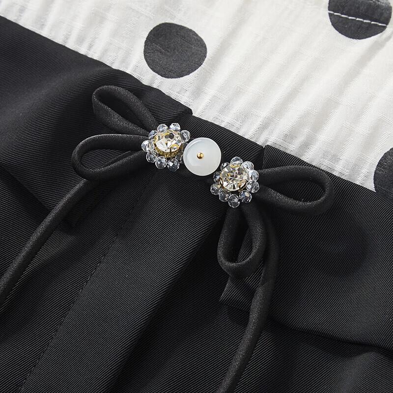 New Chinese Style Knot Button Polka Dot Faux Two-Piece Midi Dress