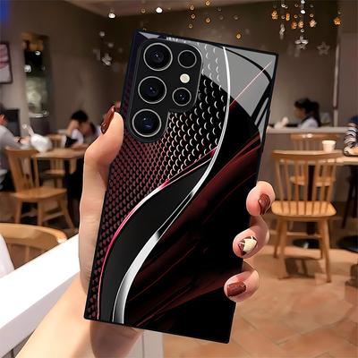 Black Line Texture Pattern Glass Phone Case Suitable for Samsung Galaxy S26 S25 S24 S23 S22 S21 S20 FE/Ultra/Plus Hard Case