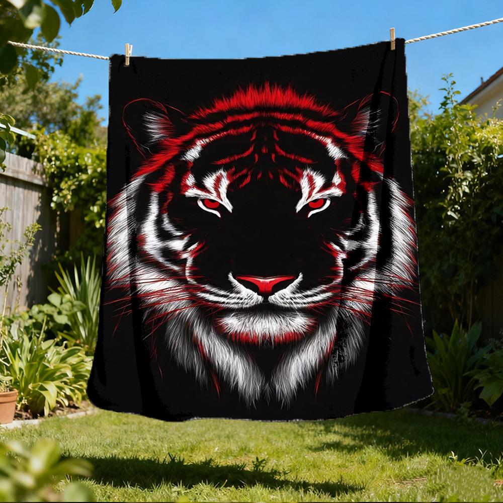 1pc Tiger Face Outdoor Flannel Blanket, Cozy & Warm Soft Te Playful Design, Napping Camping,