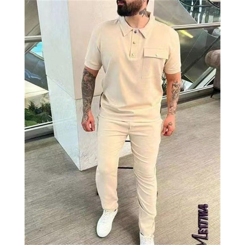 Mens Casual Athletic Short Sleeve T Shirt And Long Pants Two Piece Set