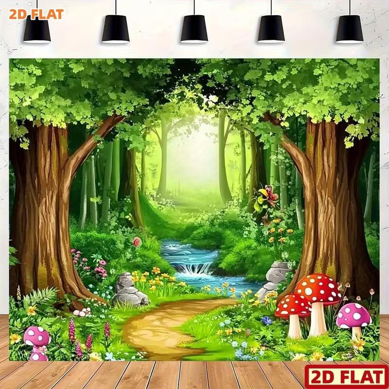 2D Magical Mushroom Forest Backdrop for Baby Shower & Fairy Party Decoration 47.2x31.5inch/120*80cm
