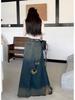 American Retro Plus Size Ripped Denim Midi Skirt for Women - High Waist, Slimming, Niche Design