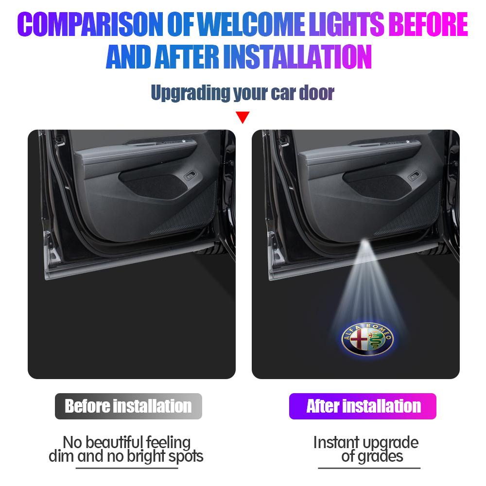 2PCS Auto Wireless Door Led Welcome Light Projection Lamp Light Decorative Accessories For Alfa Romeo Giulietta Stelvio 2017 zl6