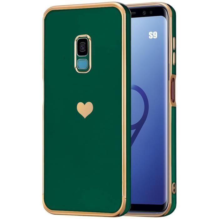Coque de Protection - BOOLING - Samsung Galaxy S9 - Motif Cœur - Silicone Souple - Vert Nuit