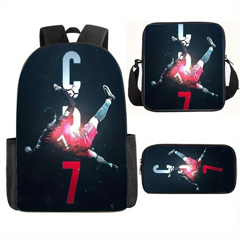 

Cartoon Football Messi Printing Kids Double Shoulder Backpack For School Use StyleYY