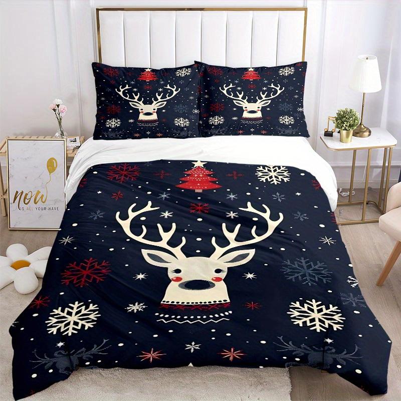 3pcs Christmas Deer Bedding Set, Breathable And Soft, Suitable for All Seasons Machine Washable, Suitable for Bedroom Decoration,yy250822192