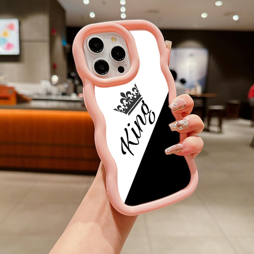 Macaron Büyük Dalga Yumuşak Telefon Kılıfı iPhone 11 12 13 14 15 Samsung A13 A14 A15 A23 A24 A25 A54 A55 Xiaomi Redmi Not 13 Kapak A17 Çift Kraliçe Kral