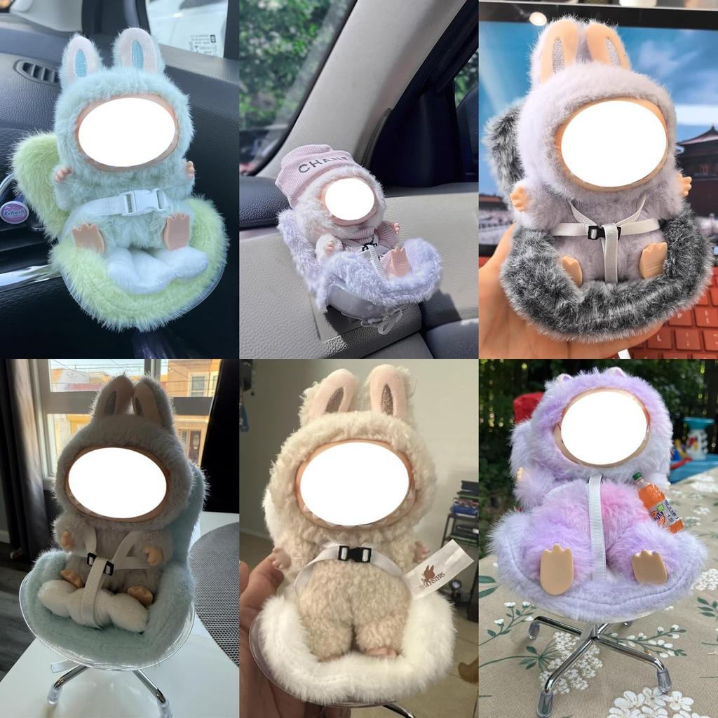 La-bubu Car Seat with Soft Furry Cushion for 10-17cm Dolls, La-bubu Accessories, Car Air Vent Decor, Includes Seat Leg for Desktop Display