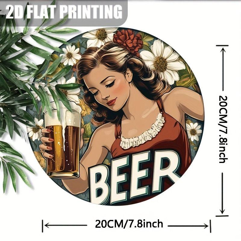Retro Girl Tin Metal Logo Round Painting for Bar Restaurant
