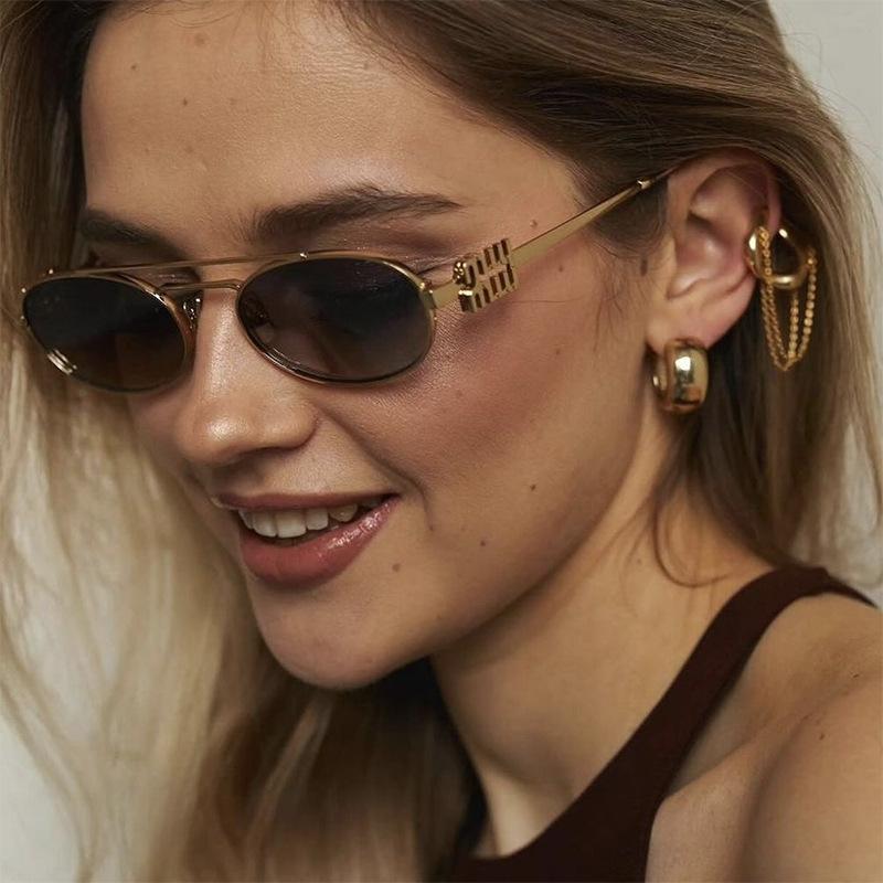 European and American 1111 small frame sunglasses sunglasses double beam oval sunglasses women's concave shape light luxury style