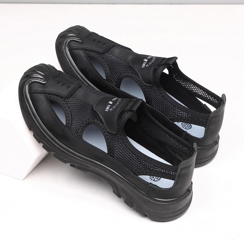 

Летние дышащие мужские сандалии-мешки с ажурной сеткой и отверстиями для спорта на открытом воздухе и отдыха на пляже 39 чёрный