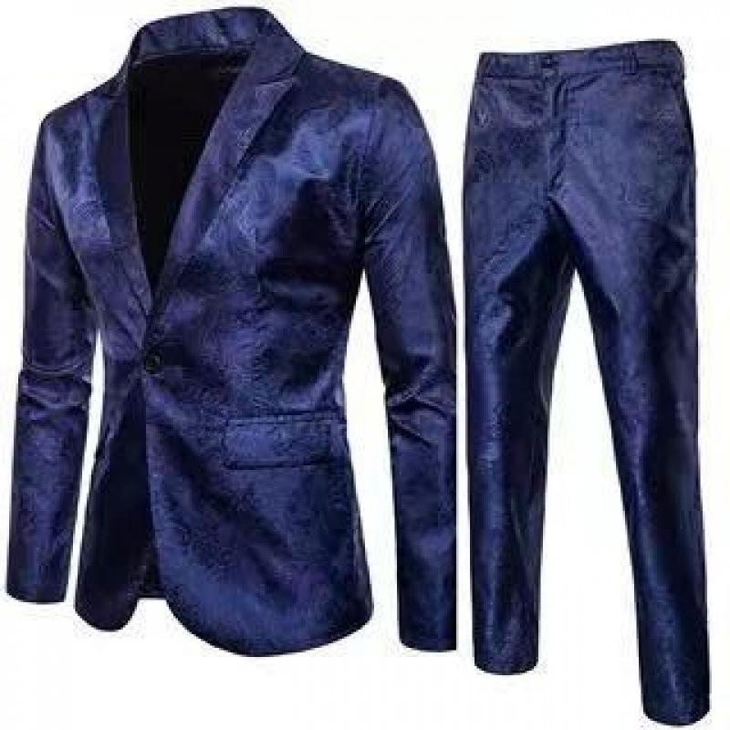 Stylish Men's Glossy Patterned Suit, Single-button Men's Lapel Suit For Nightclubs.