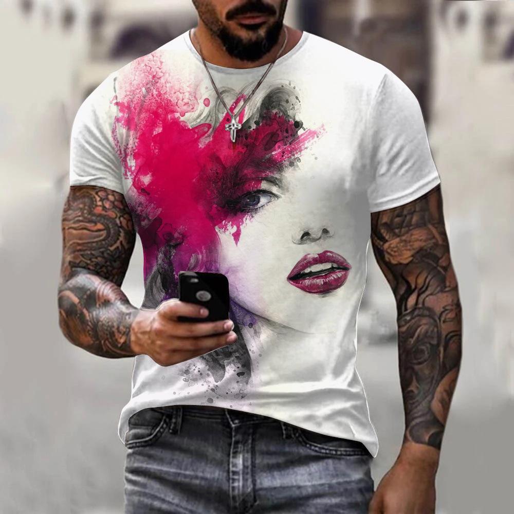 T-shirt Men's 3D Printing Ink Painting Women's Pattern Summer Men's Women Fashion Casual Comfort Oversized Crew Neck T-shirt Top