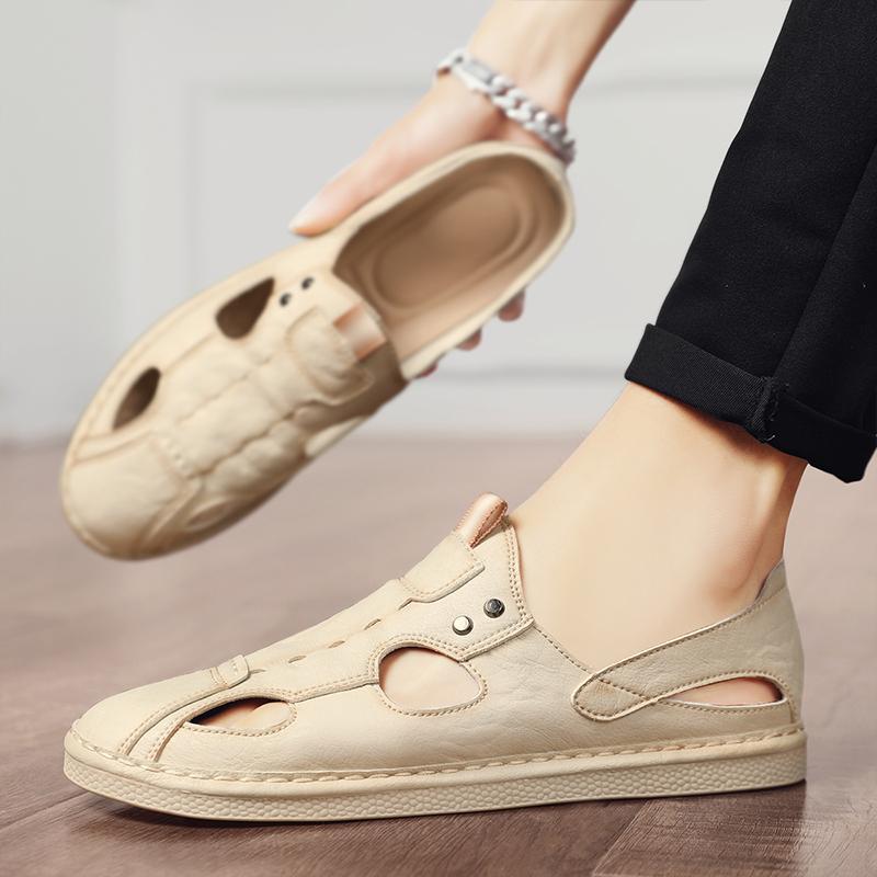 Модные мужские кожаные летние новые повседневные сверхлегкие сандалии на плоской подошве — фото 3