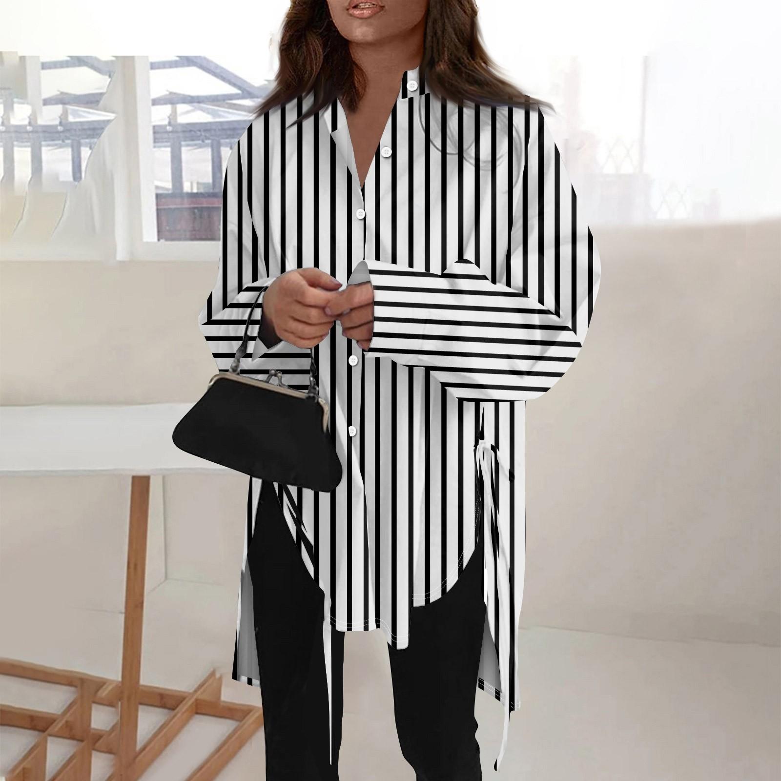 Модная повседневная однотонная рубашка с длинными рукавами и лацканами свободного типа — фото 15