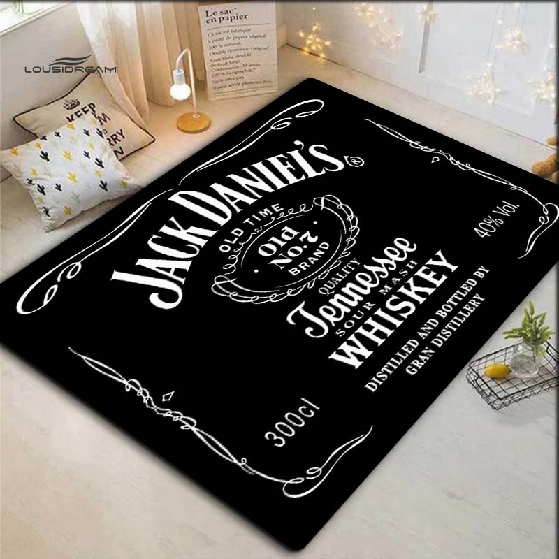 Black Jack Daniel's Whiskey Label Print Area Rug, Non Slip Soft Floor Mat for Bar Living Room Home Decoration Carpet