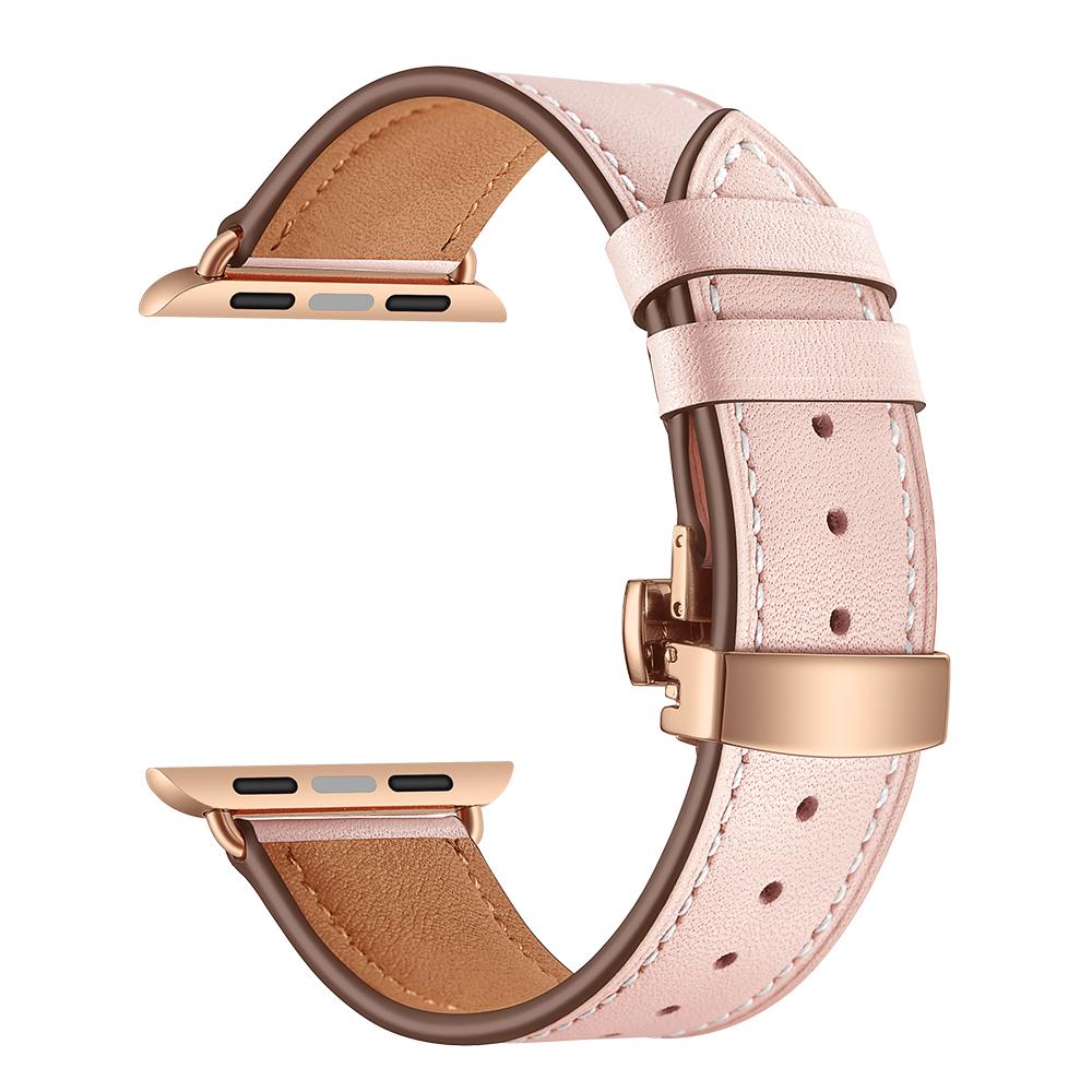 Watchband For Apple Watch Band Genuine Leather Strap Apple Watch 7 6 5 4 3 2 1 SE 45mm 41mm Butterfly Clasp Strap for iWatch 44/40mm 42 38