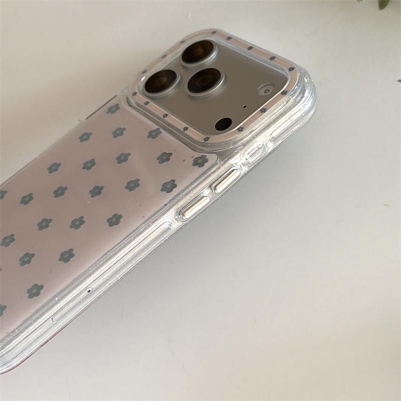 Cute Mini Floral Glitter Clear Phone Case For iPhone 15 16 17 Pro Max Aesthetic Korean INS Style Soft TPU Shockproof Protective