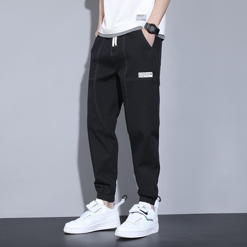 Jeans men's spring and summer Korean version ins trendy brand loose large size leggings fashion labeling elastic waist casual pants
