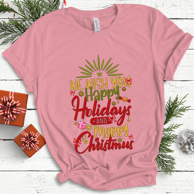 Baumwolle Damen Oberteil Weihnachten Kokette Schleife Bedruckt High Street Trendy Mode Pullover T-Shirts Damen