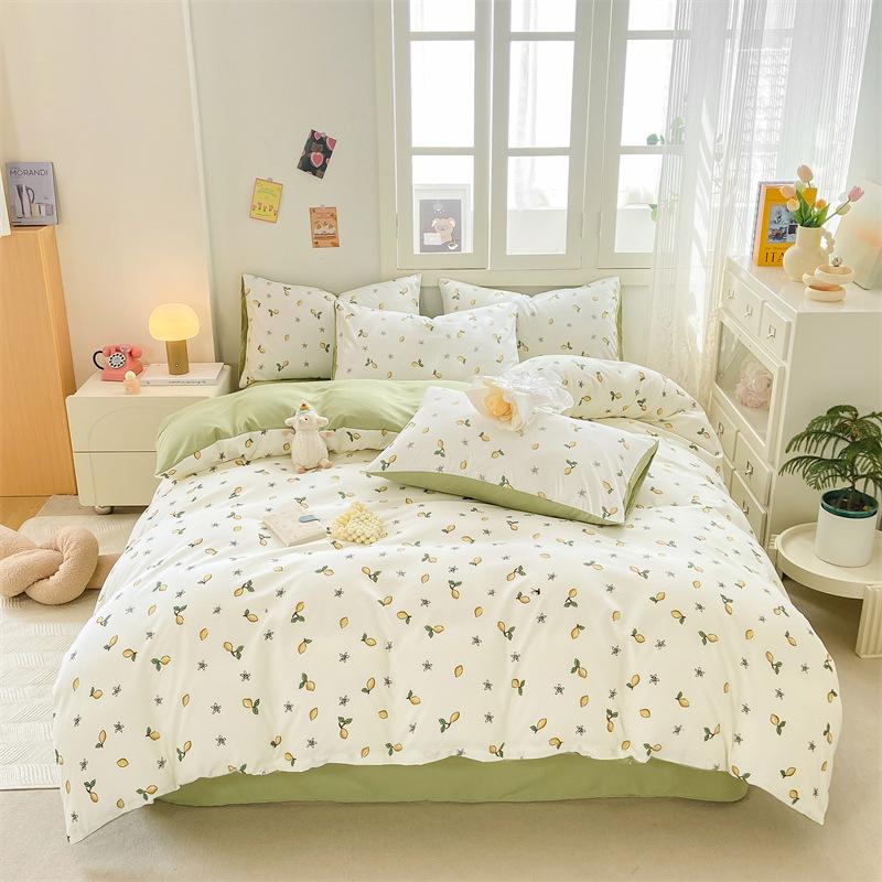 Class A Maternal And Infant Grade Cartoon Washed Cotton Four-Piece Set, Bed Sheet, Bed Hat, Student Dormitory 3Pcs Set, All-Season Bed