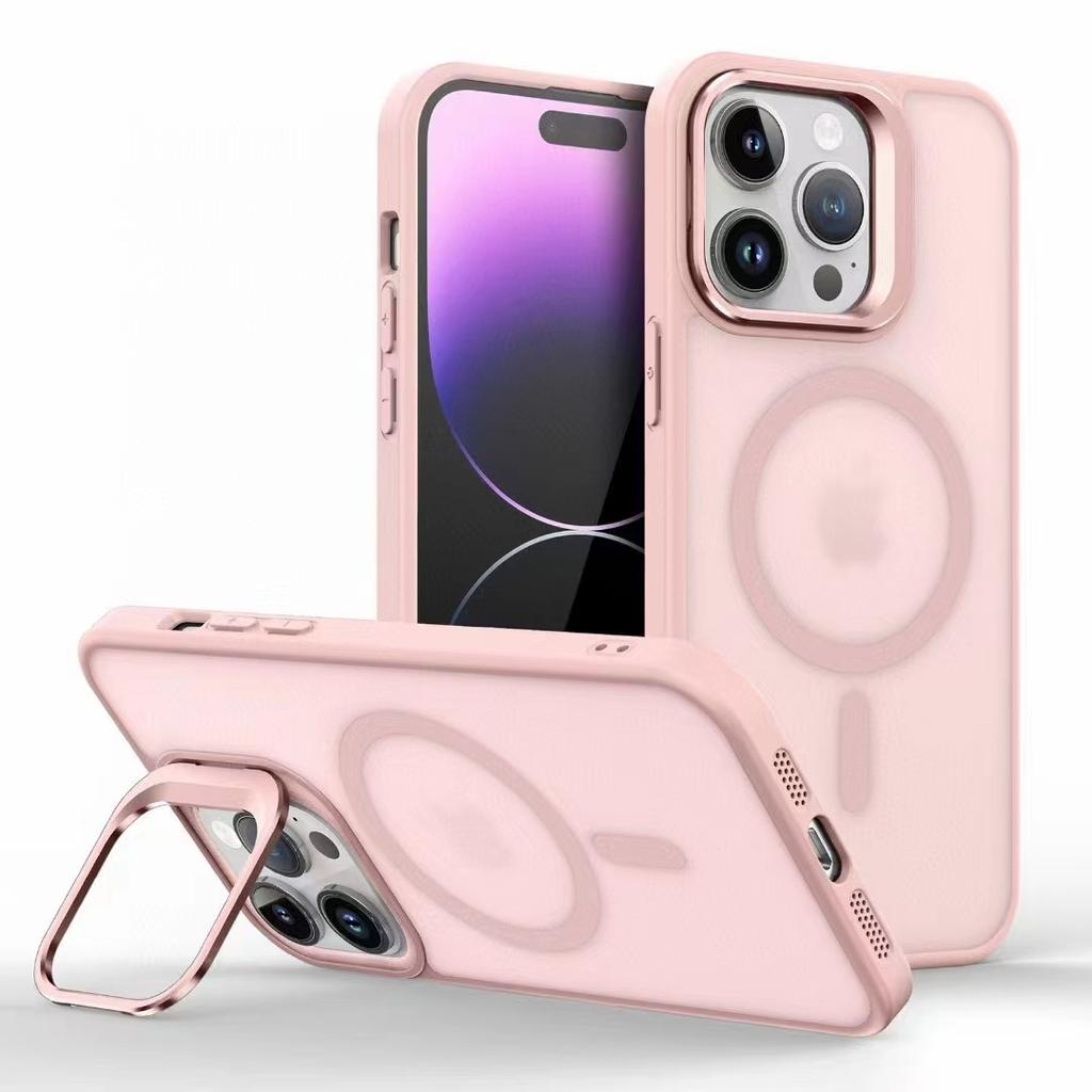 Metal Camera Kickstand For iPhone 16 15 14 Plus 13 12 Mini 11 Pro Max For Magsafe Wireless Charge Magnet Matte Shockproof Cover
