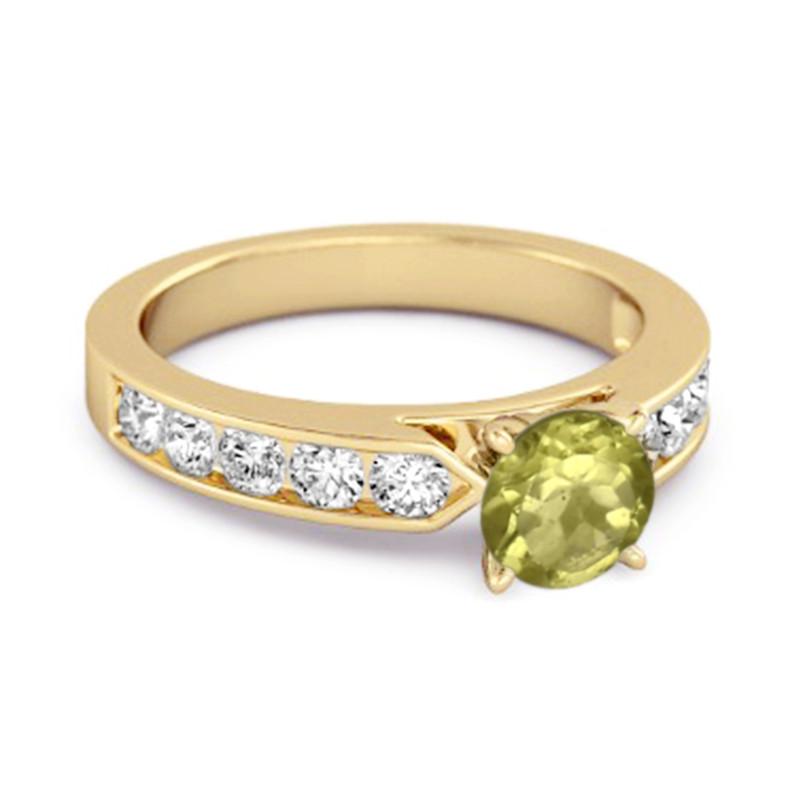 Peridot Round Solitaire Statement Ring - 925 Sterling Silver Gold Vermeil