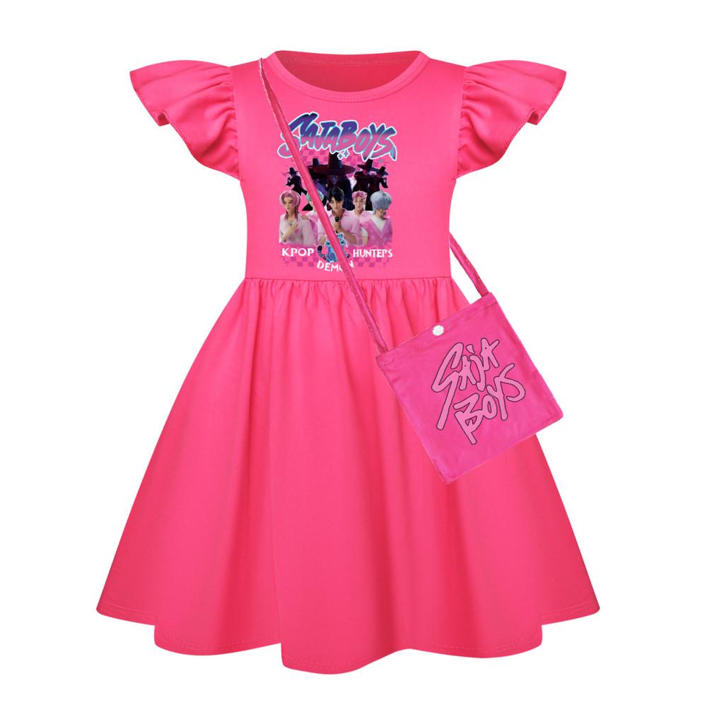 Kpop Demon Hunters Girl Short Sleeve Sleep Dress With Ruffle Hem For Kids Bedroom Wear