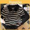 Shirts Women Striped Summer Casual Short Sleeve Knitted Slim Top