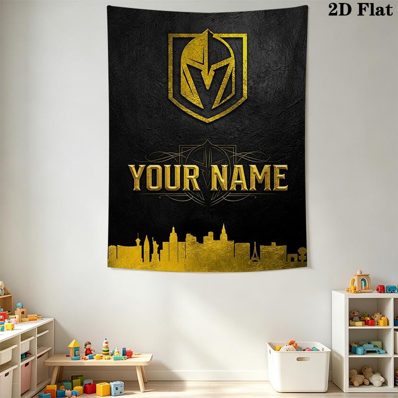 Name Custom Vegas Golden Knights Wall Tapestry Aesthetic Wall Hanging Printed Fabric Blanket Decorative Tapestries for Bedroom Living Room Home Decor