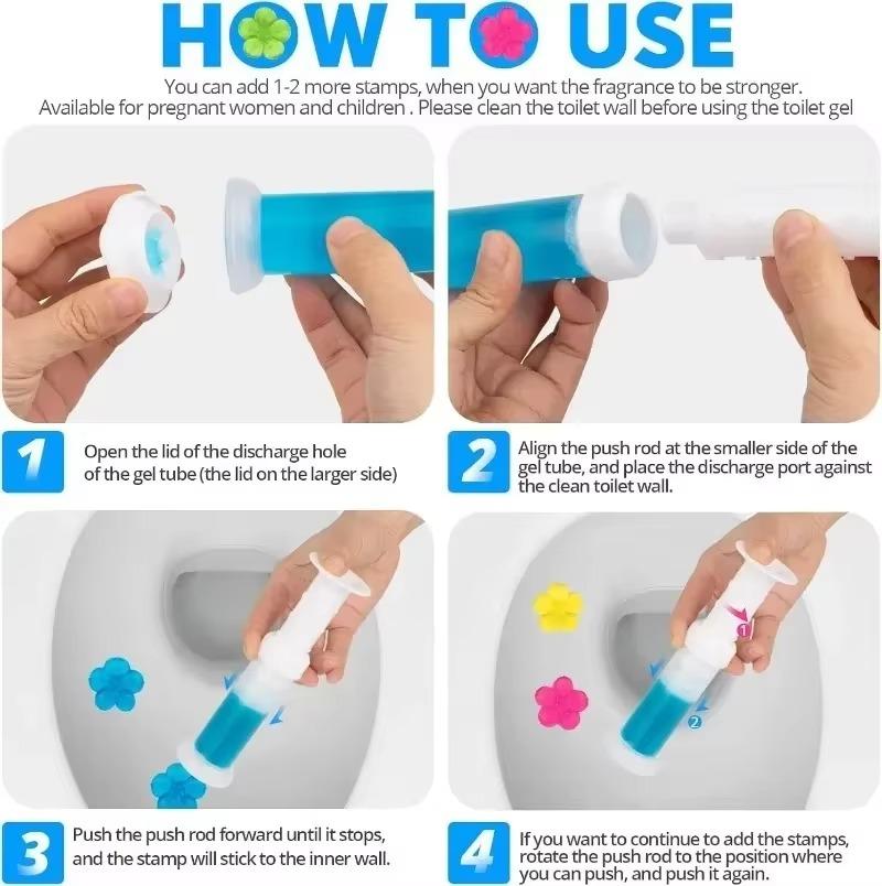 Flower Aromatic Toilet Cleaner Gel Toilet Bowl Gel Stamp Air Freshener Needle Detergent Syringe Aromatic Drain Toilet Clean Tool