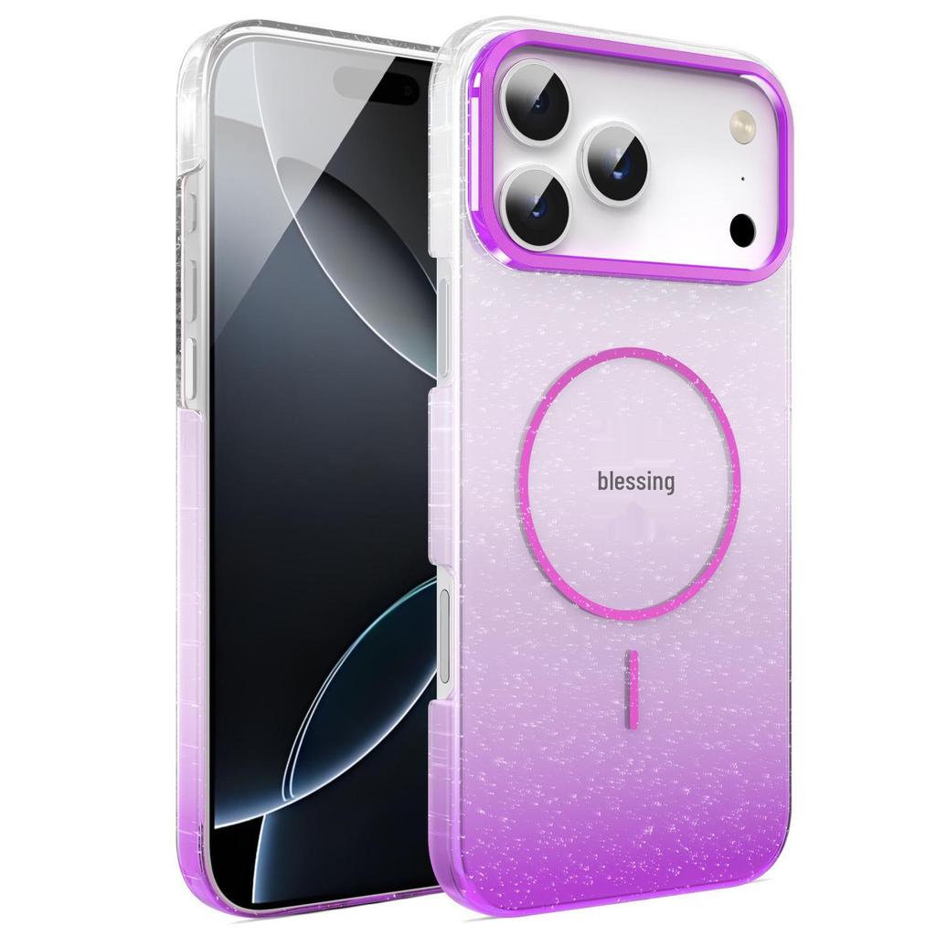 iPhone 17 ProMax/16 Pro/15 Gradient Gold Glitter Magnetic Rainbow Protective Case