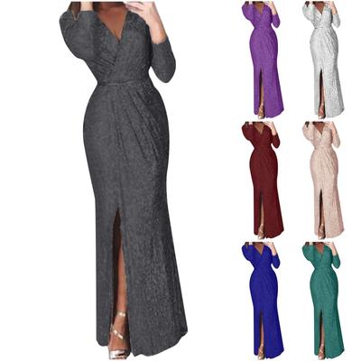 Women's Long Dress Deep V-neck Sexy Sparkling Evening Dress