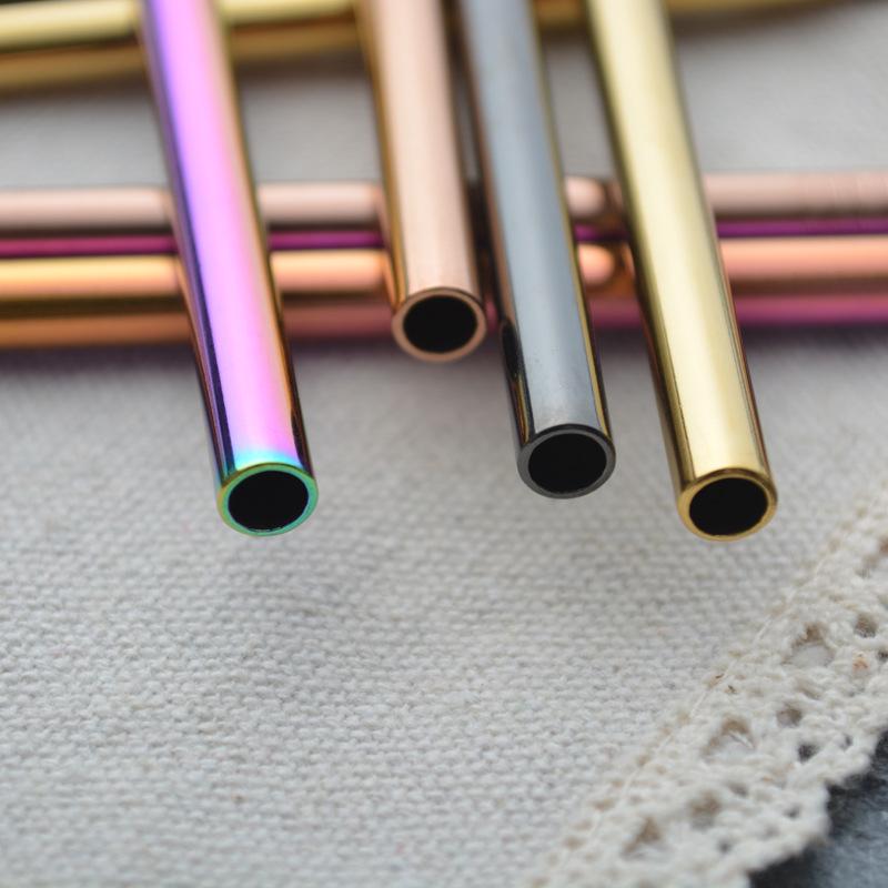 Colorful Stainless Steel Drinking Straws Straight and Bent Reusable Filter With Brush DIY Tea Coffee Tools Party Bar Accessories