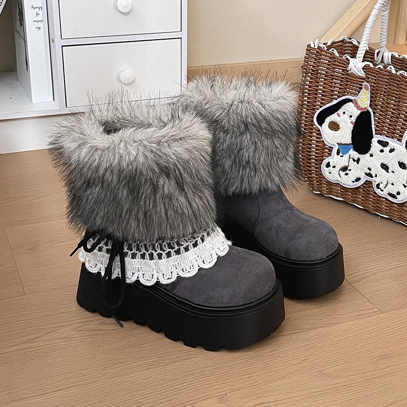 Women's thick soled snow boots with plush insulation 2026 new winter height increasing and cotton wool boots