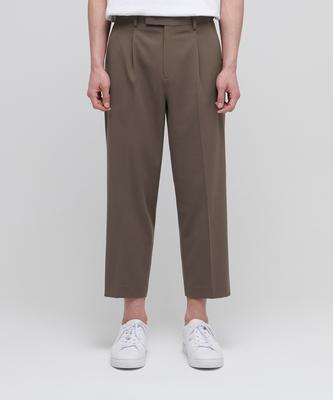 Loose Tapered Hidden Banding Crop Slacks [Light Brown]