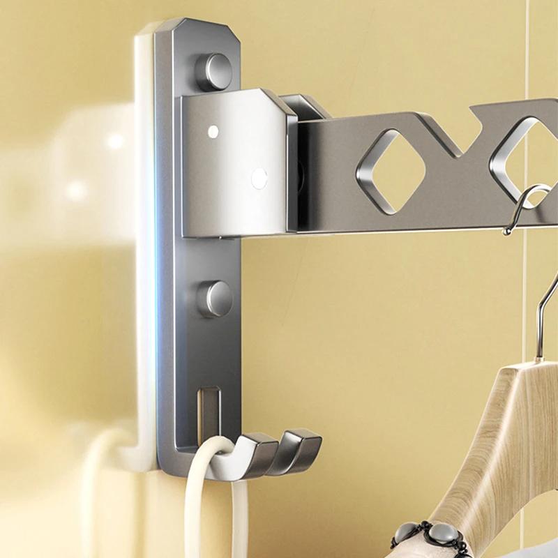 Wall Mounted Clothes Hanger No Punching Folding Drying Racks Collapsible Multi-Purpose Clothes Drying Rack Bathroom Space Saving