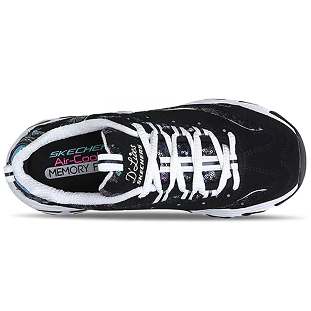 Skechers D'Lites 1.0 Mesh , Textile , Synthetic Leather Lace Up Cushioning Low top Chunky Sneakers Women's (Unisex) Chunky Sneakers 11916 BKW