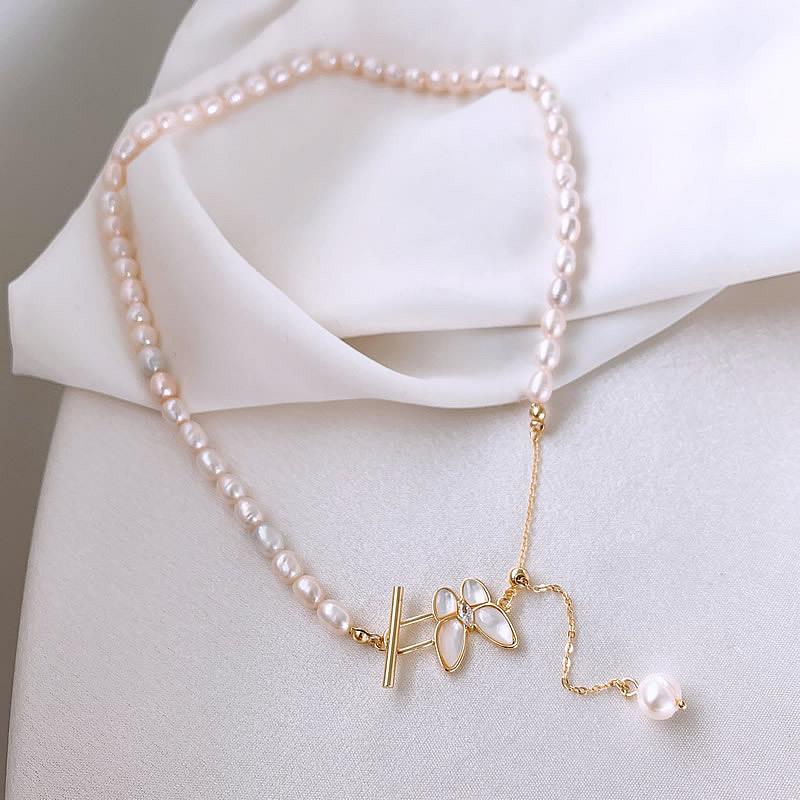 Sweet Butterfly Design Natural Freshwater Pearl 14K Gold Filled Ladies Chains Necklace Wholesale  For Women Gifts