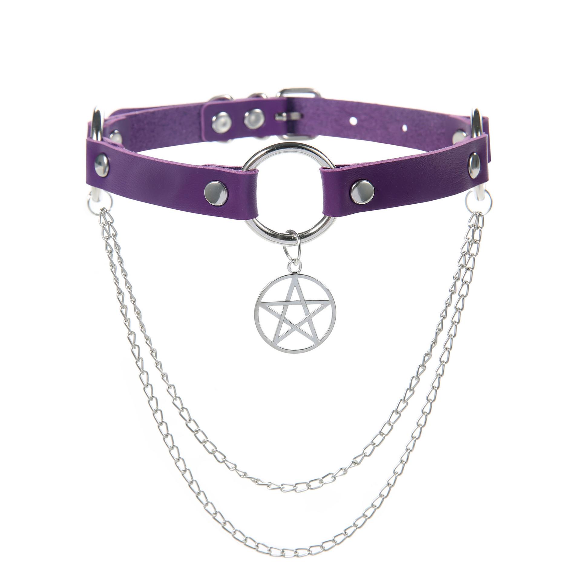 

Готический чокер-пентаграмма с цепочкой-воротником для женщин, черный кожаный чокер, гранж, панк, альтернативные украшения