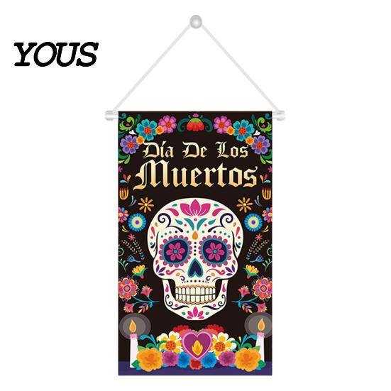 Wall Backdrop Day of The Dead Fabric Art, Mexican Fiesta Theme Colorful Sugar Exotic Themed Skull Hanging Tapestry Decoration for Photo Booth,