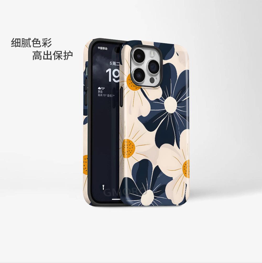 Hand Painted Blue and White Flower Mobile Phone Case 2-in-1 Mobile Phone Case Apple 17 Protective Case Iphone16 Matte Mobile Phone Case