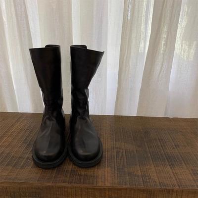 Versión de piel de vaca~ bifurcación dividida plegada botas Martin retro cuero genuino botas de cowboy occidentales plataforma para mujer botas de jinete botas cortas