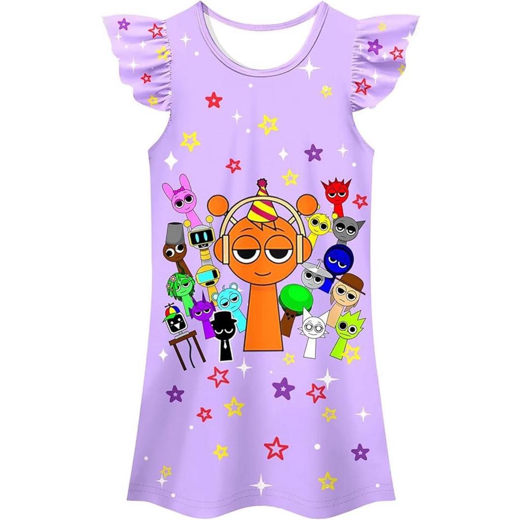 Girls Short-sleeved Pajamas Home Clothes Nightdress Flying Skirt