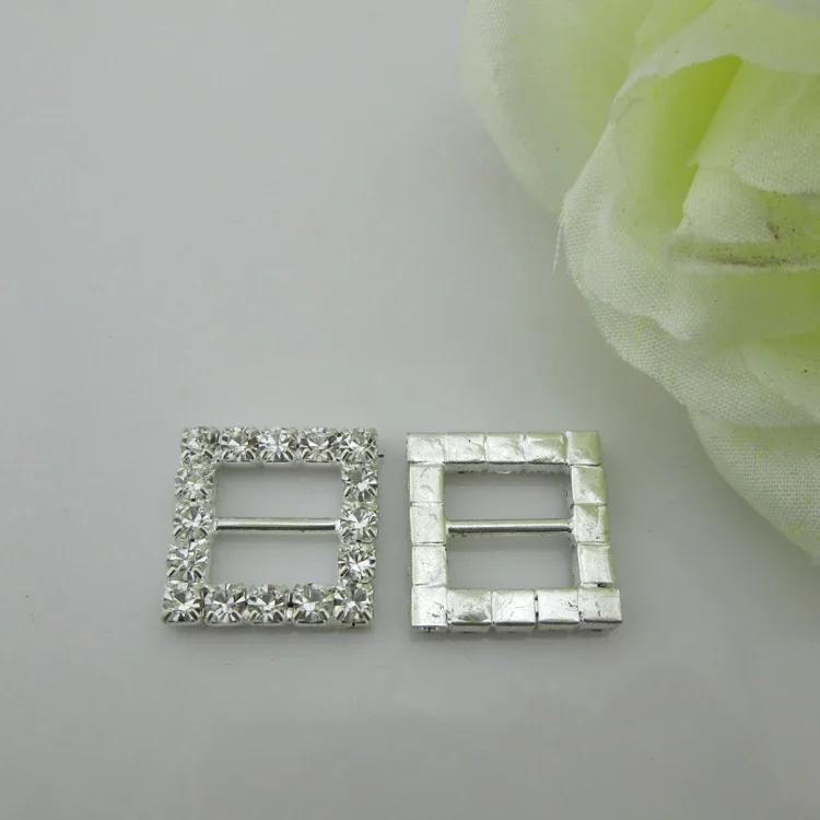 

10pcs Square Rhinestone Buckle Gift Box Invitation Card Decoration Accessories Ribbon Bow Ribbon Slider Buckle срібний