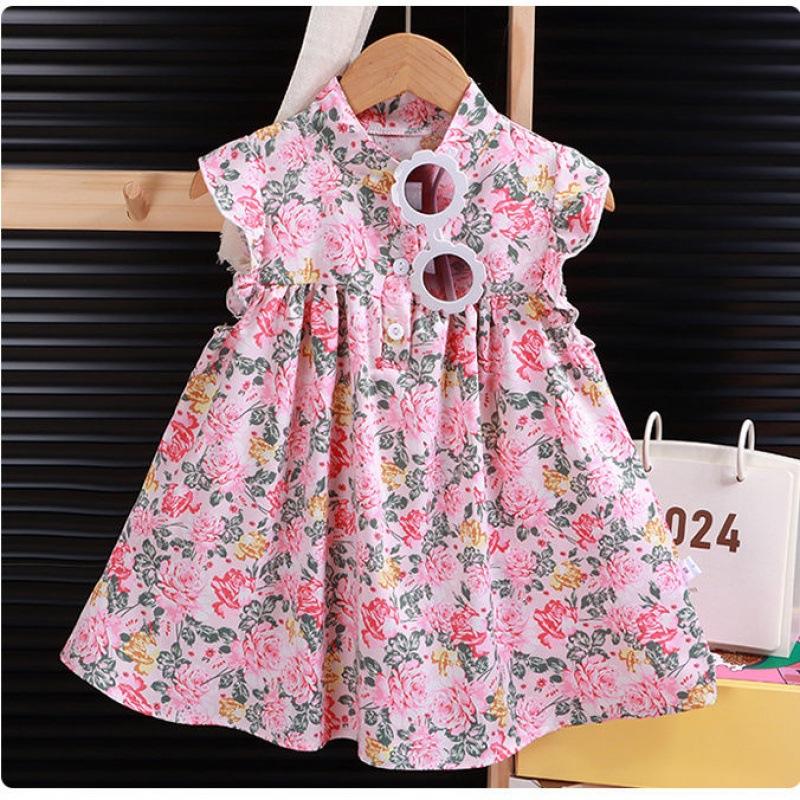 Mädchen Sommer Blumenkleid Niedlich Frisch Kurzarm A-Linien-Rock