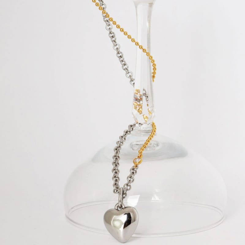 Ozel Bold Layered Combi Heart Pendant Necklace PB115N