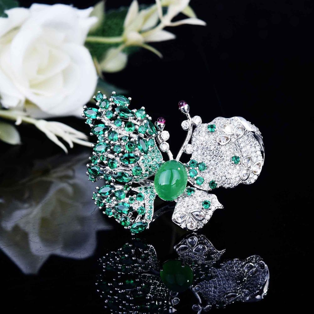 Natural Chalcedony Jewelry Set Butterfly Necklace Open Ring Green Earrings Women Elegant Design